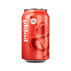 poppi front can showing Shirley Temple design and ready-to-drink benefit