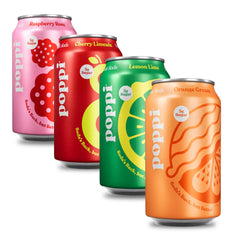 Poppi Sparkling Prebiotic Soda bottle pour with crisp apple flavors and prebiotic soda benefits.