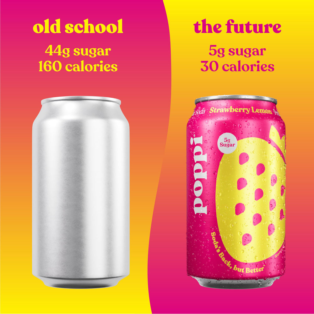 Poppi ingredients on bottle neck emphasize real fruit juice and ACV.
