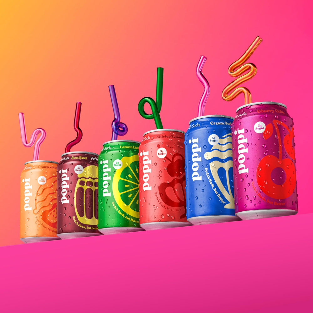 Poppi variety pack flatlay with all six flavors for easy selection and gifting