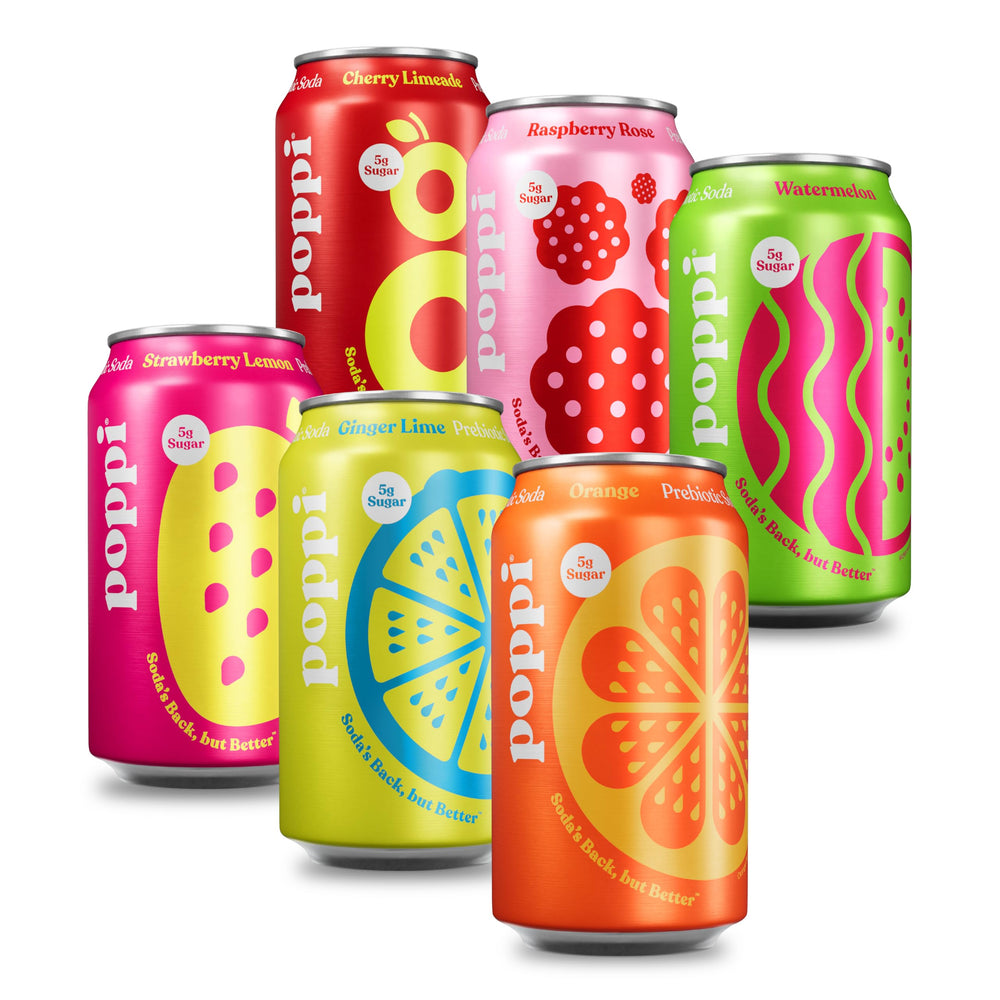 Poppi variety-pack-assorted-flavors can display for convenient prebiotic refreshment.