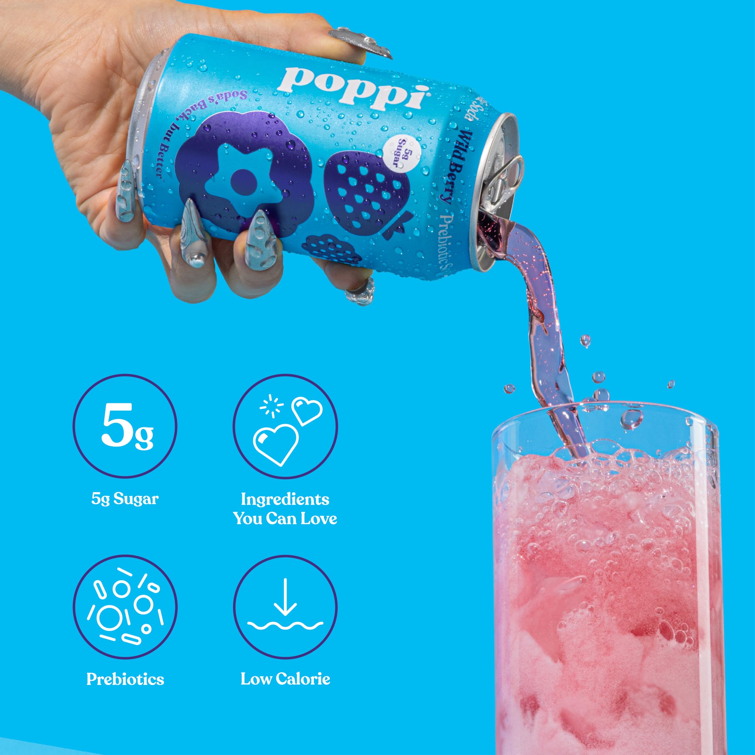 poppi wild berry label closeup showing ingredients and apple cider vinegar callout for ingredient clarity
