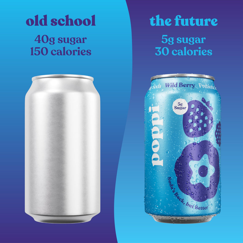 Poppi Wild Berry ingredients label close-up communicates natural flavors.