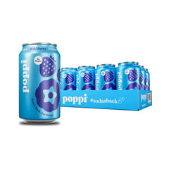 Poppi Wild Berry bottle shows a vibrant prebiotic soda for a refreshing break.