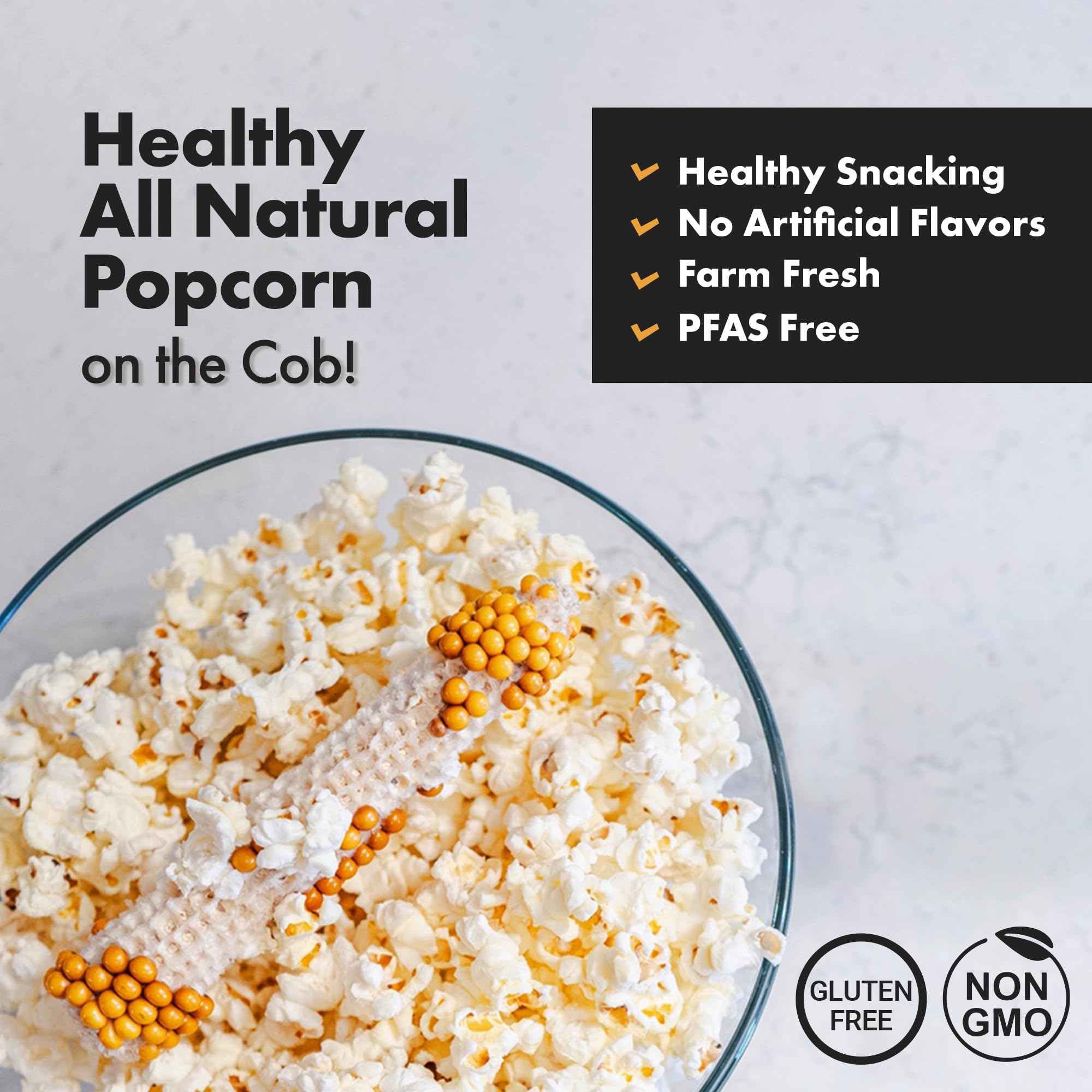 Poppin Cobs farm-fresh microwave popcorn on the cob for quick family snacking.