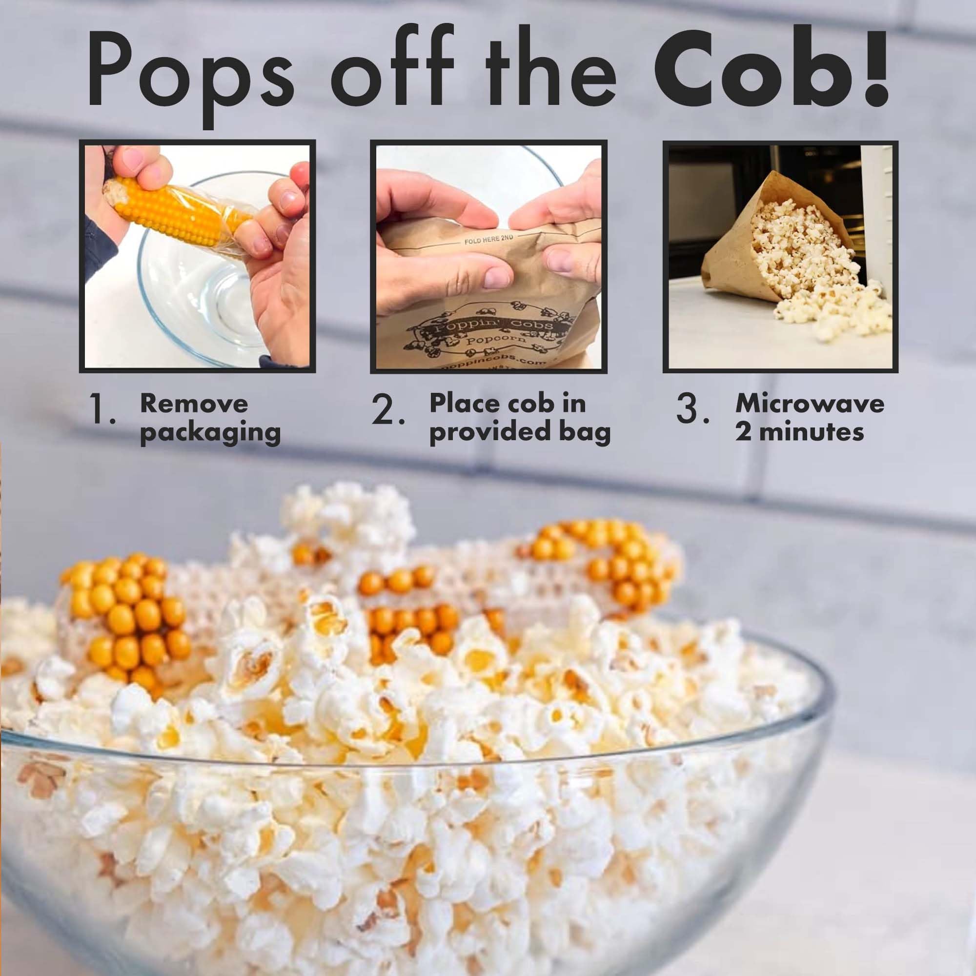 Poppin Cobs gluten-free non-GMO popcorn for safe, wholesome snacking.