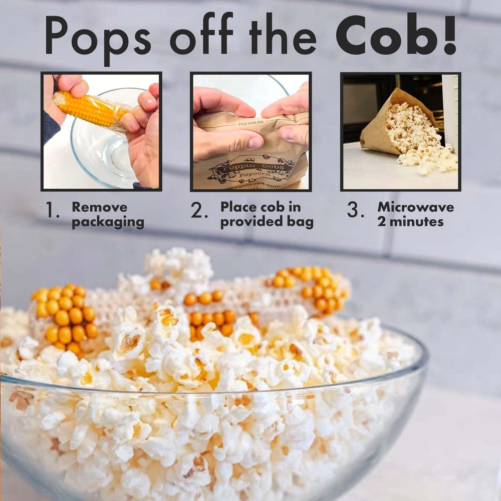 Poppin Cobs gluten-free non-GMO popcorn for safe, wholesome snacking.