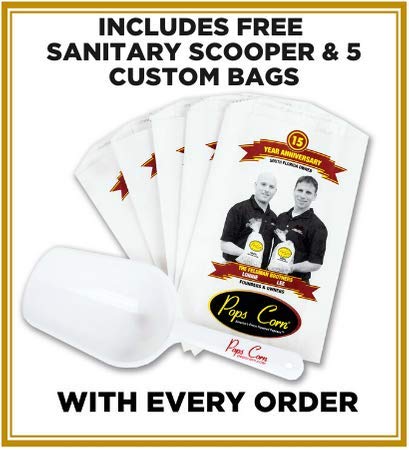 Pops Corn sanitary scooper and five party bags for easy serving