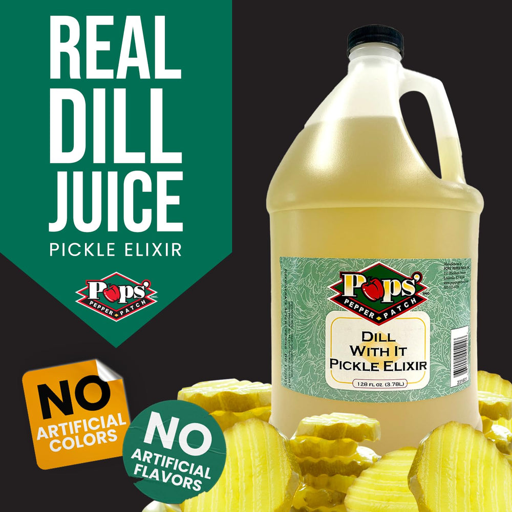 POPS' PEPPER PATCH pickle elixir being poured for hydration and flavor