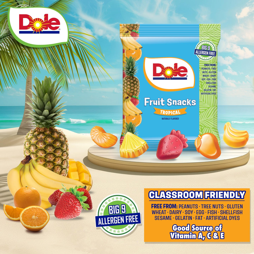 POPUPS! LOLLIPOP Dole fruit snacks with vitamins A, C, and E.