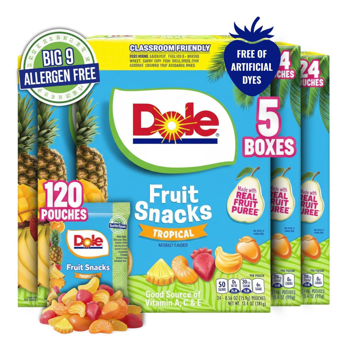 POPUPS! LOLLIPOP Dole fruit snacks in tropical flavors, ideal for school lunches.