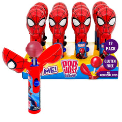 POPUPS! LOLLIPOP Spiderman holder closed, keeps candy mess-free during playtime.