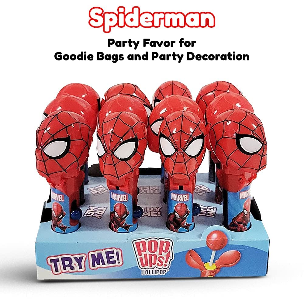 Spiderman lollipop inside holder ready for quick snacking at events.