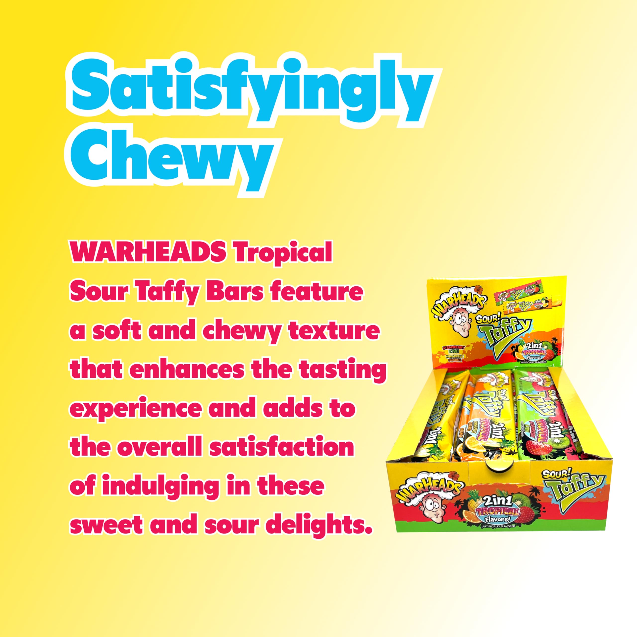 WARHEADS tropical sour taffy chewy bars close-up for on-the-go snacking