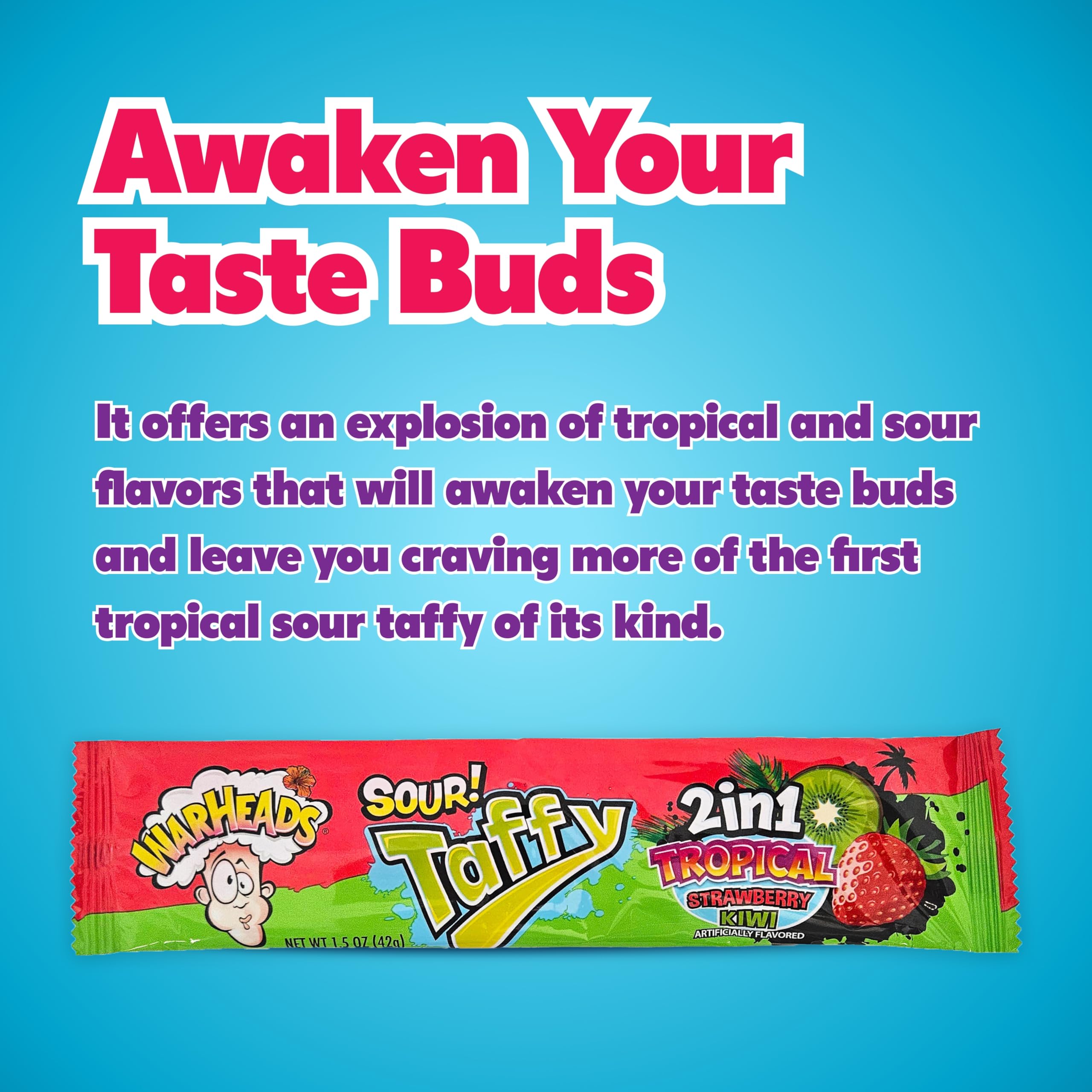 Individually wrapped WARHEADS tropical sour taffy bars for lunchboxes and travel