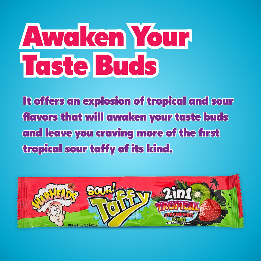 Individually wrapped WARHEADS tropical sour taffy bars for lunchboxes and travel