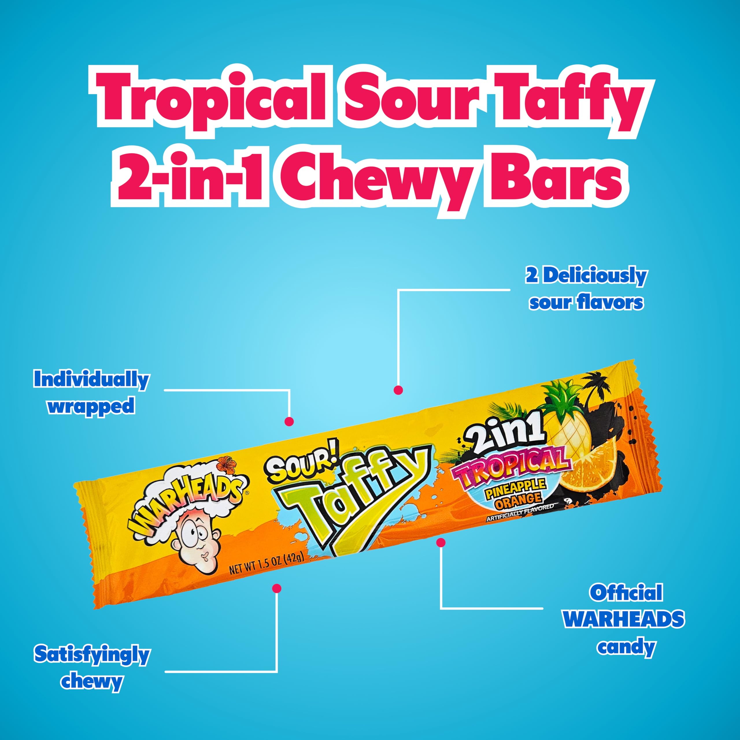 WARHEADS tropical sour taffy variety pack ready for sharing