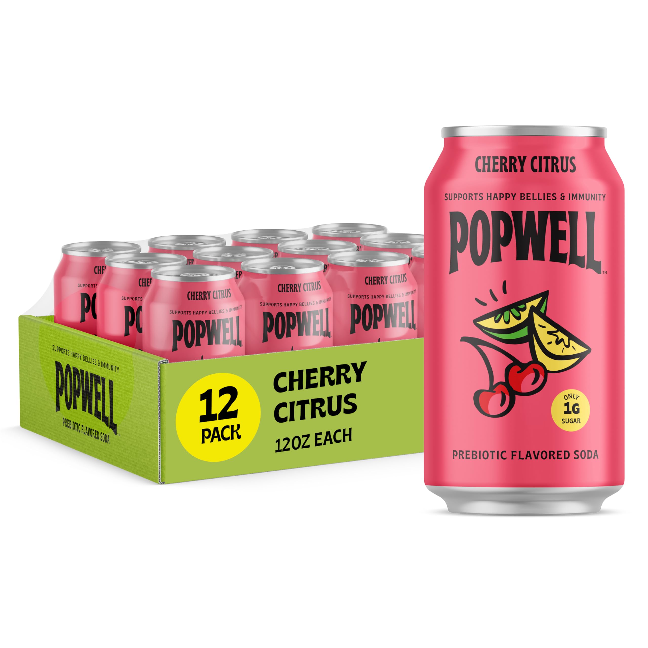 Popwell Cherry Citrus soda can front with bold branding for lunch breaks