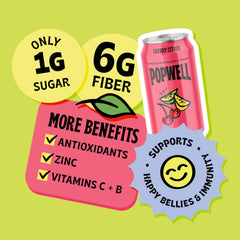 Closeup of Popwell Cherry Citrus label highlighting vitamins and fiber