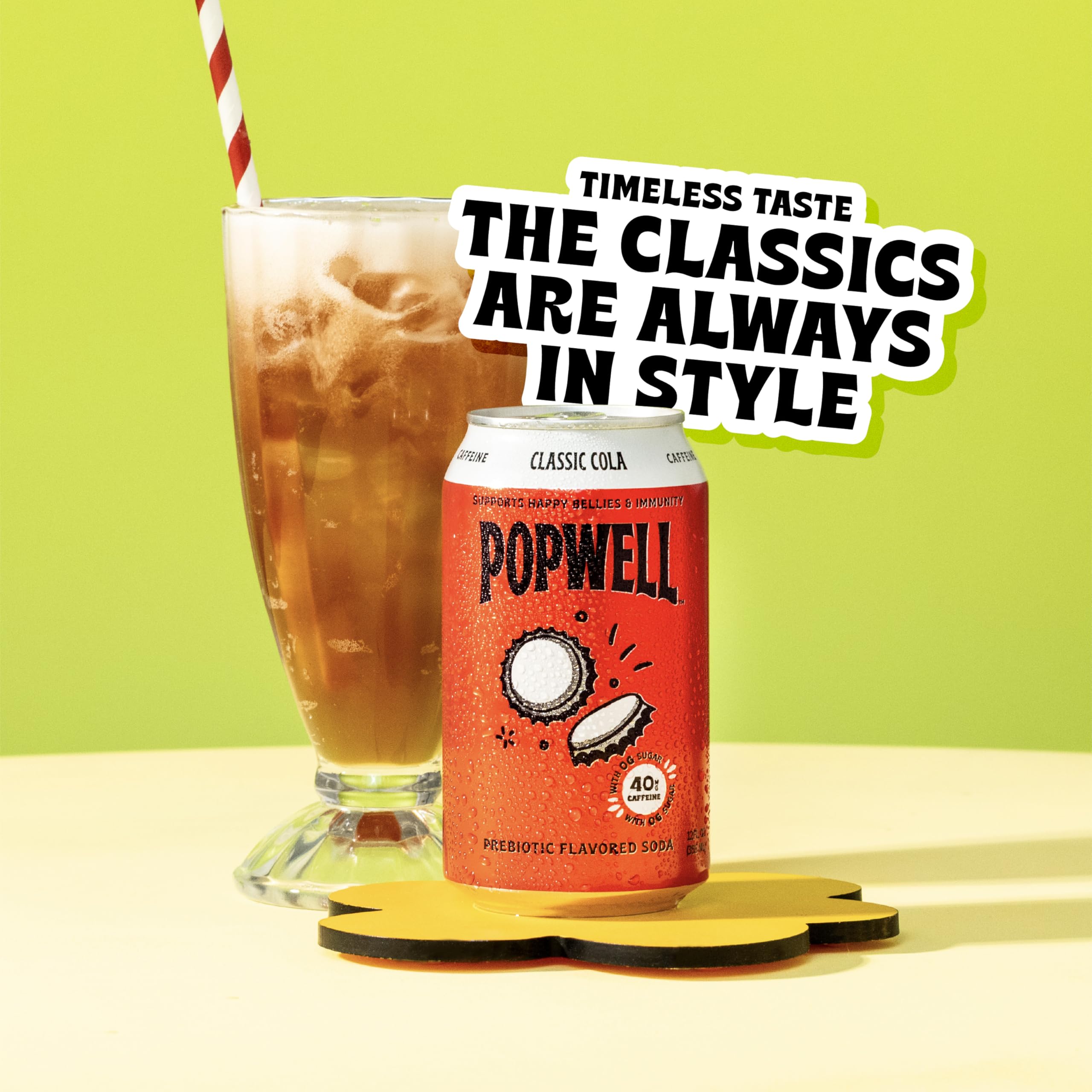 Popwell Classic Cola glass pour showcasing refreshing, fiber-rich beverage