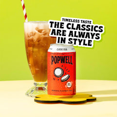 Popwell Classic Cola glass pour showcasing refreshing, fiber-rich beverage
