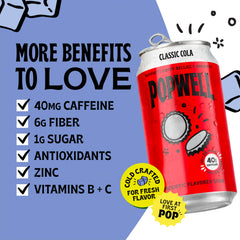 Popwell Classic Cola label front displaying vitamins and antioxidants