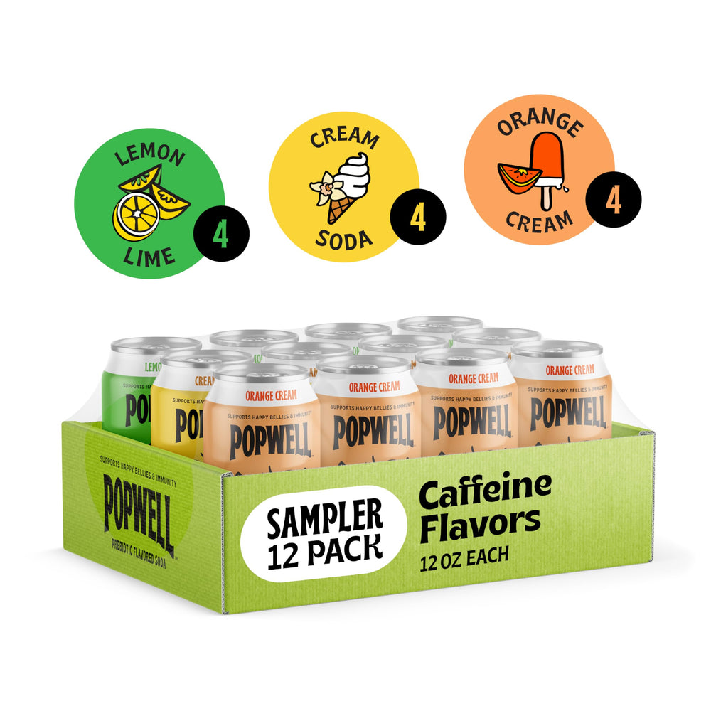 Popwell Cream Soda can, creamy profile with lower sugar and fiber benefits