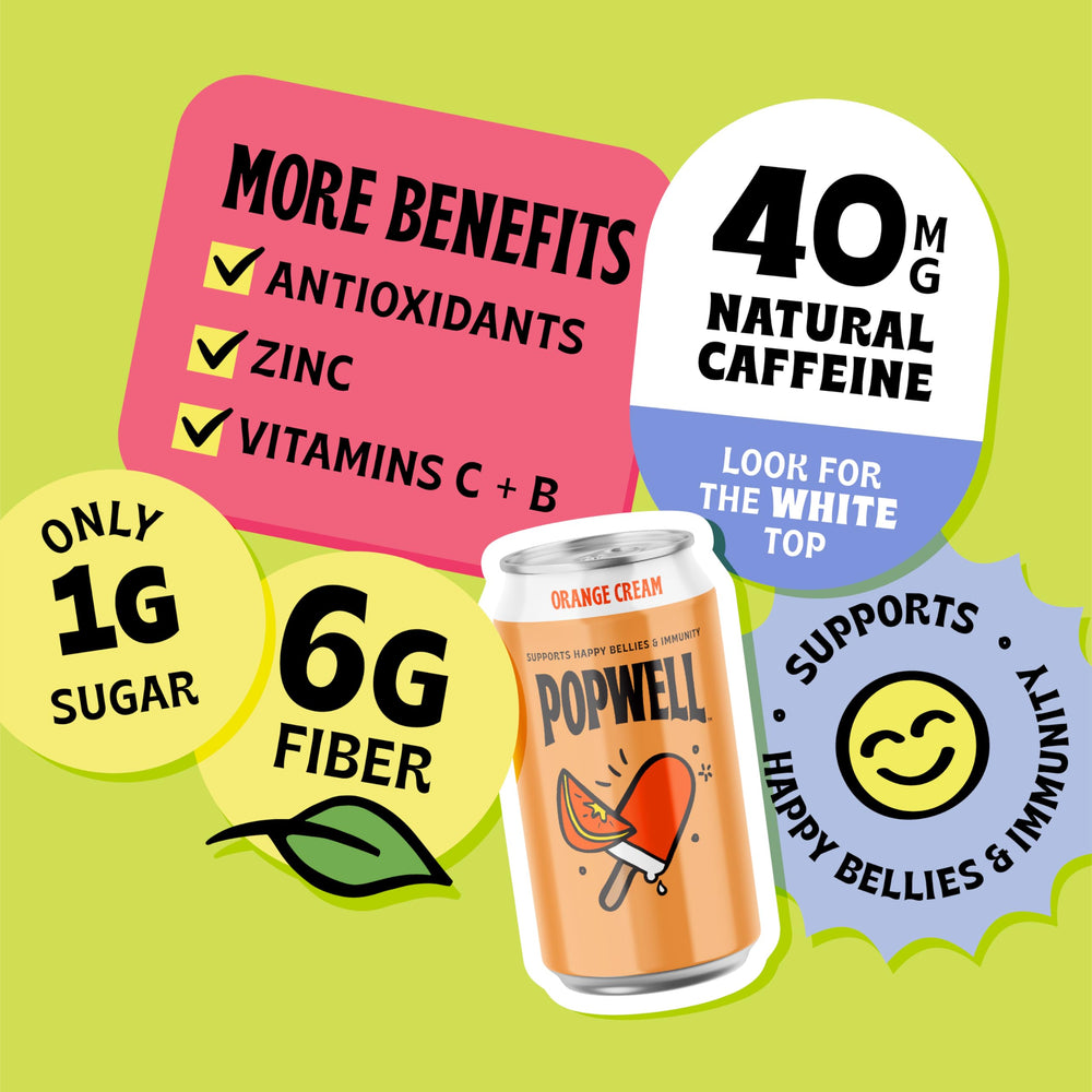 Pouring Popwell Orange Cream into a glass for a caffeine lift.