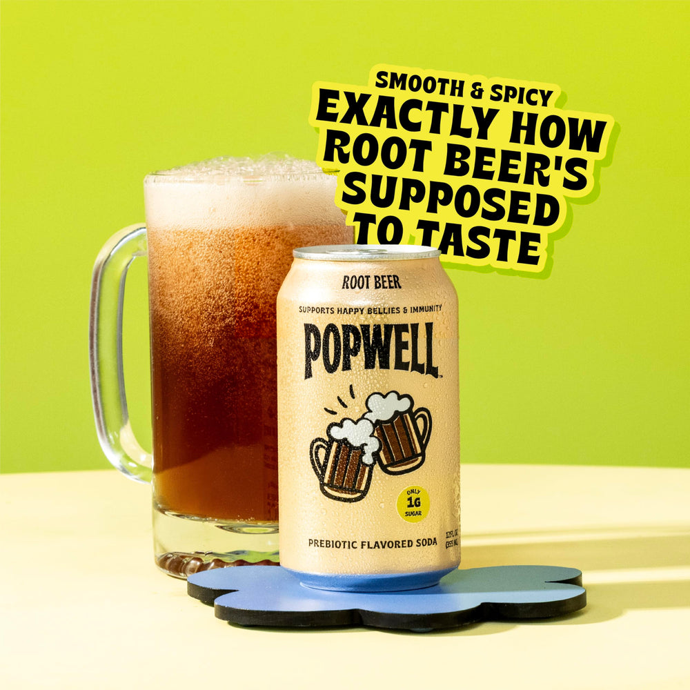 Close-up of Popwell Root Beer bubbles showing authentic root beer profile