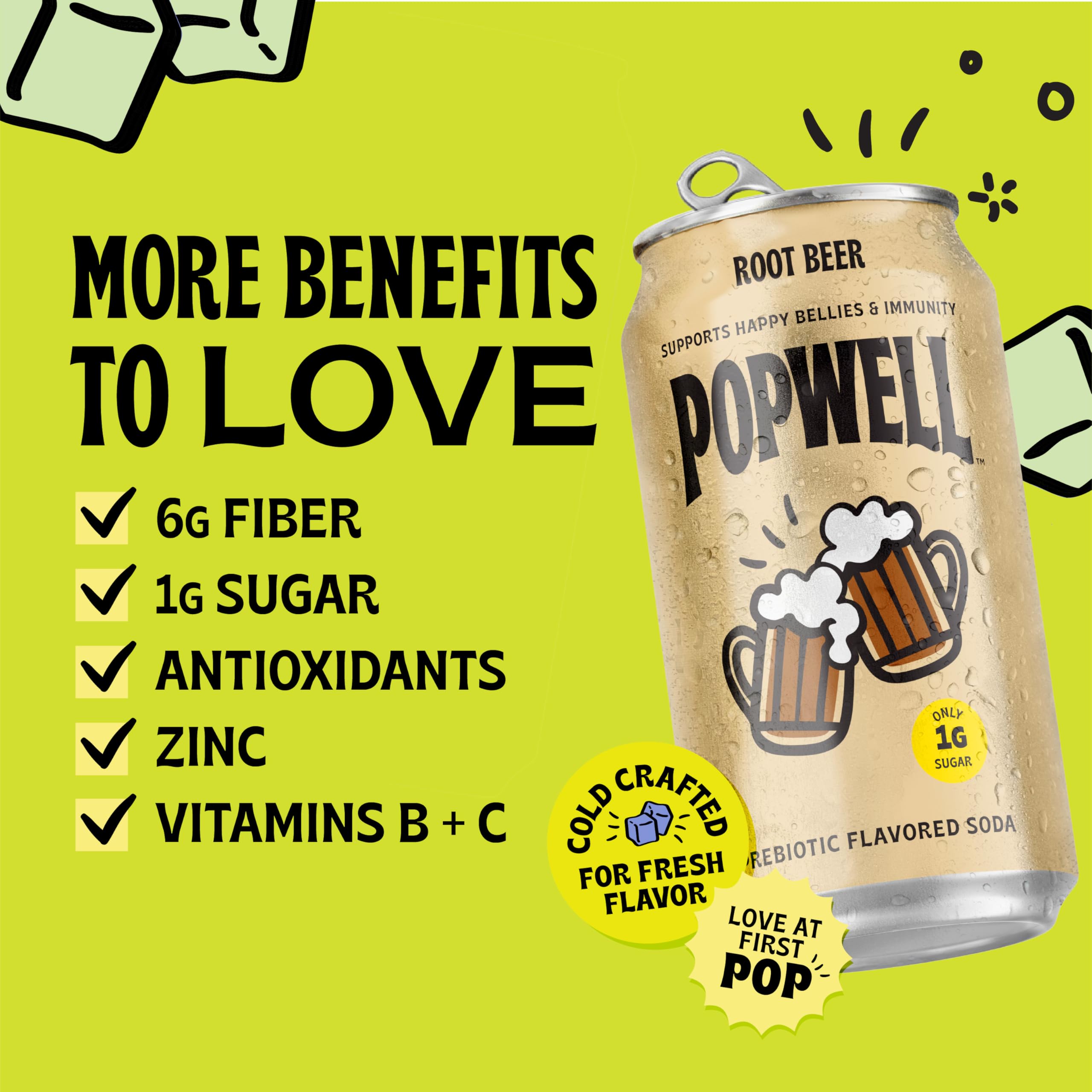 Detail of Popwell Root Beer label with vitamins and antioxidants