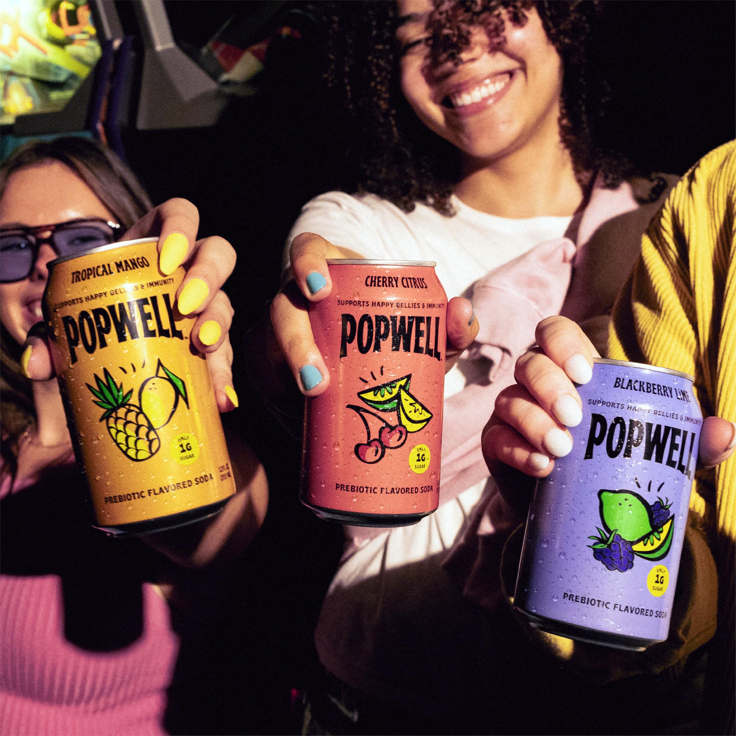 Popwell variety-pack front label showing a 12-pack for everyday refreshment