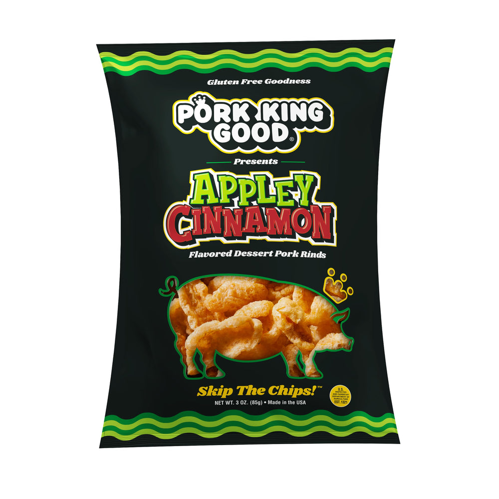 Pork King Good Appley Cinnamon pork rinds pack bold crunch for snack time