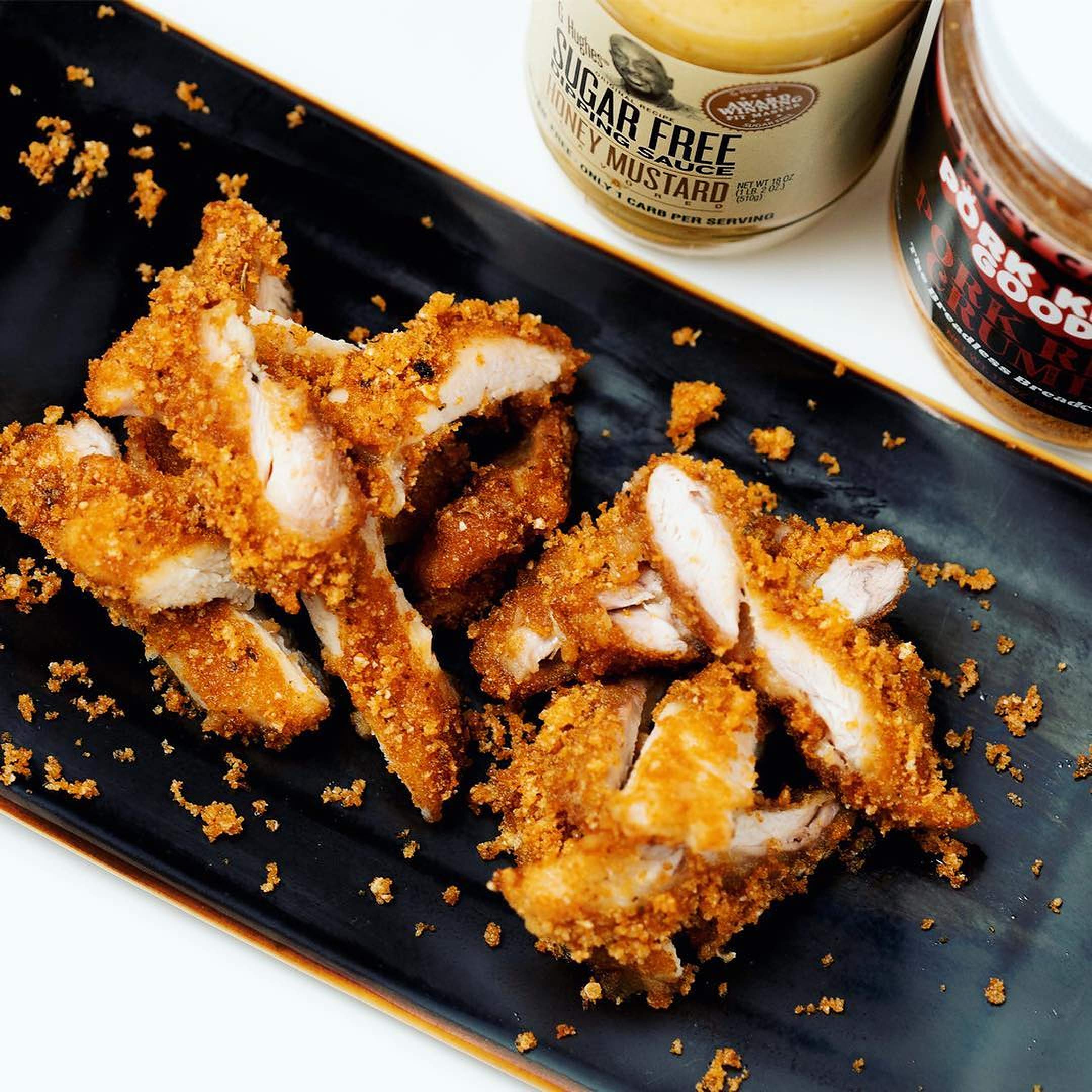 Chicken coated in Pork King Good crumbs for crispy breading