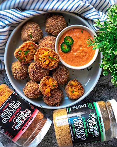 Pork King Good crumbs coating meatballs for keto-friendly bite.