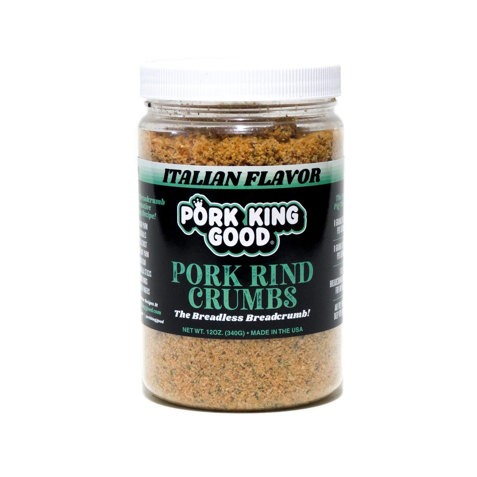 Pork King Good Italian Pork Rind Crumbs in a jar for easy low-carb breadcrumbs
