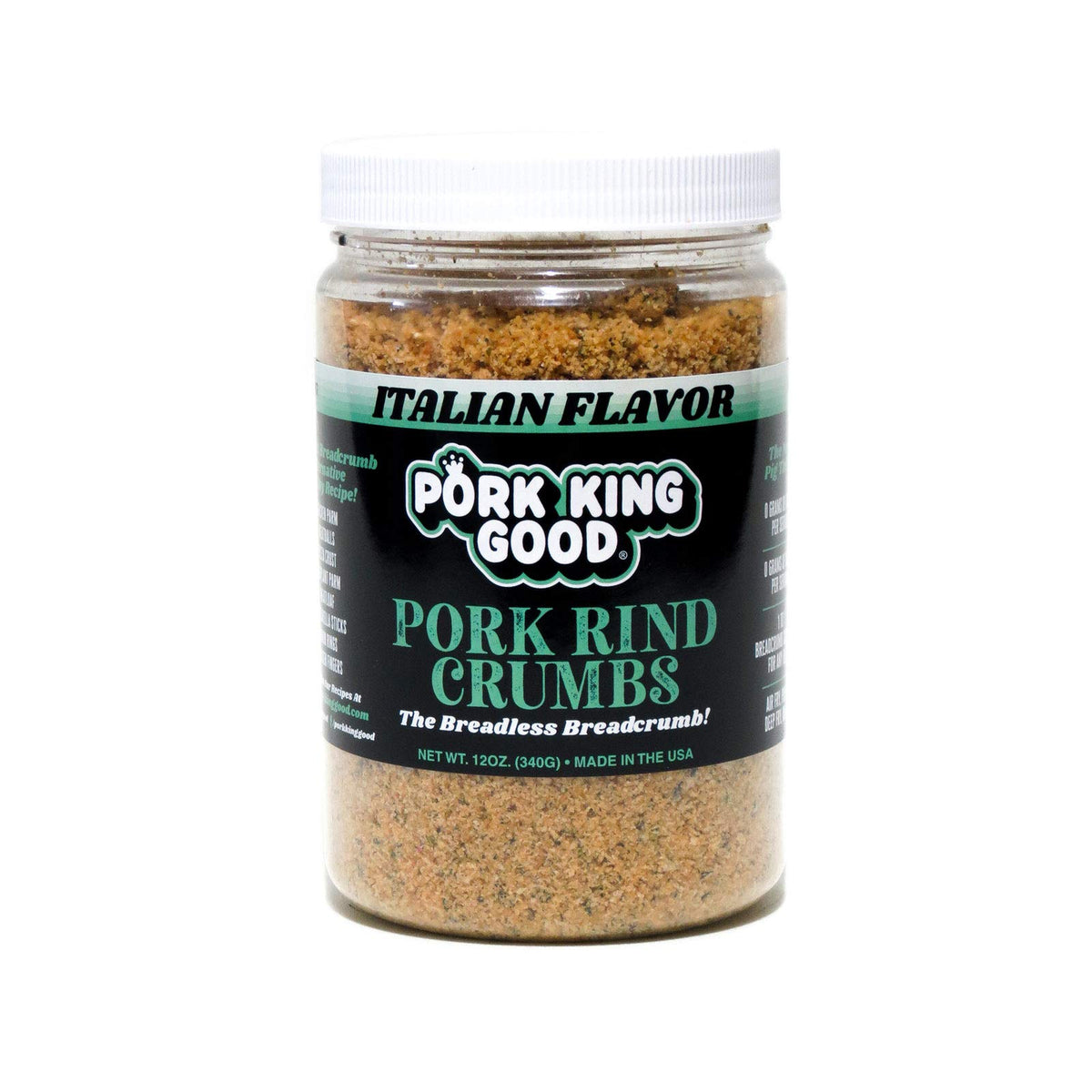 Pork King Good Italian Pork Rind Crumbs in a jar for easy low-carb breadcrumbs