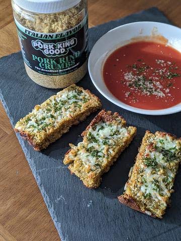 Meatballs coated with Pork King Good Italian Pork Rind Crumbs for savory texture