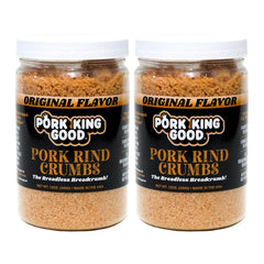 Pork King Good pork rind crumbs jar close-up for keto-friendly breading option