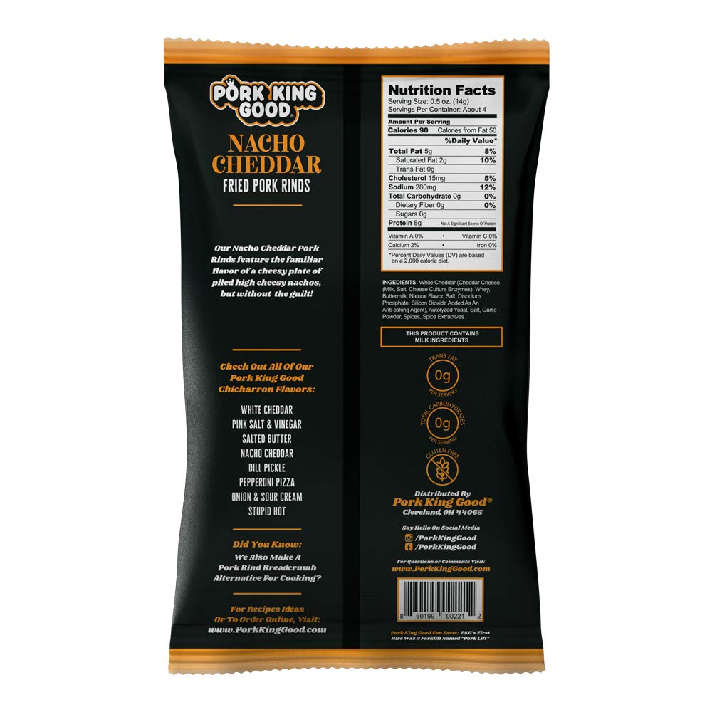 Pizza flavor bag from Pork King Good pork rinds delivers savory keto-friendly crunch.