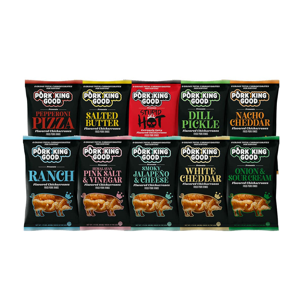 Pork King Good variety pack front view for keto snacking