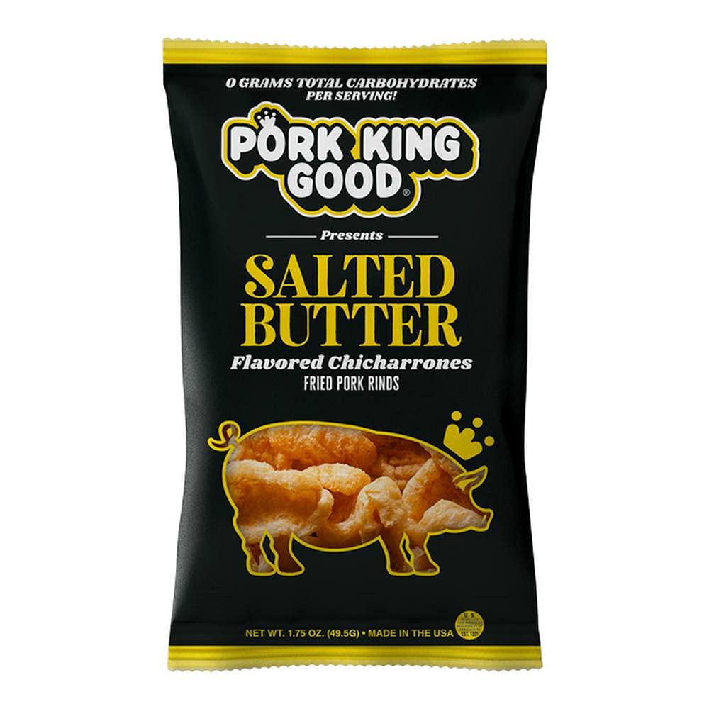 Pork King Good white cheddar pork rinds bag showing crisp texture