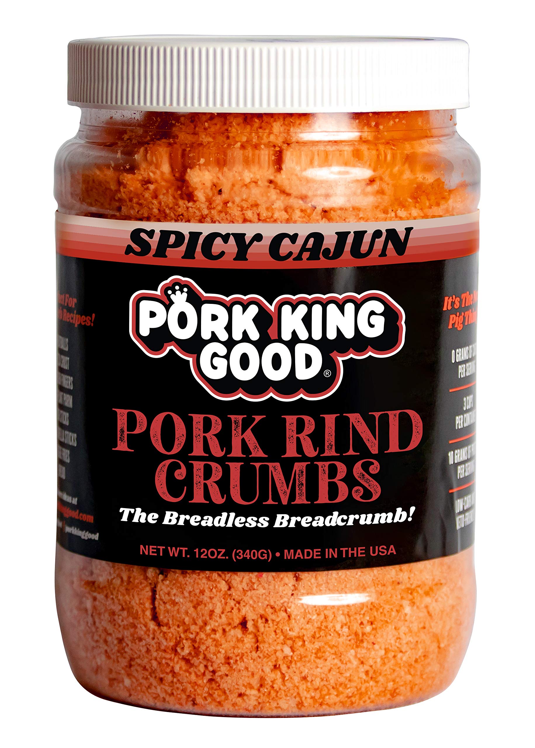 Pork King Good Spicy Cajun Crumbs in a jar for keto-friendly meals