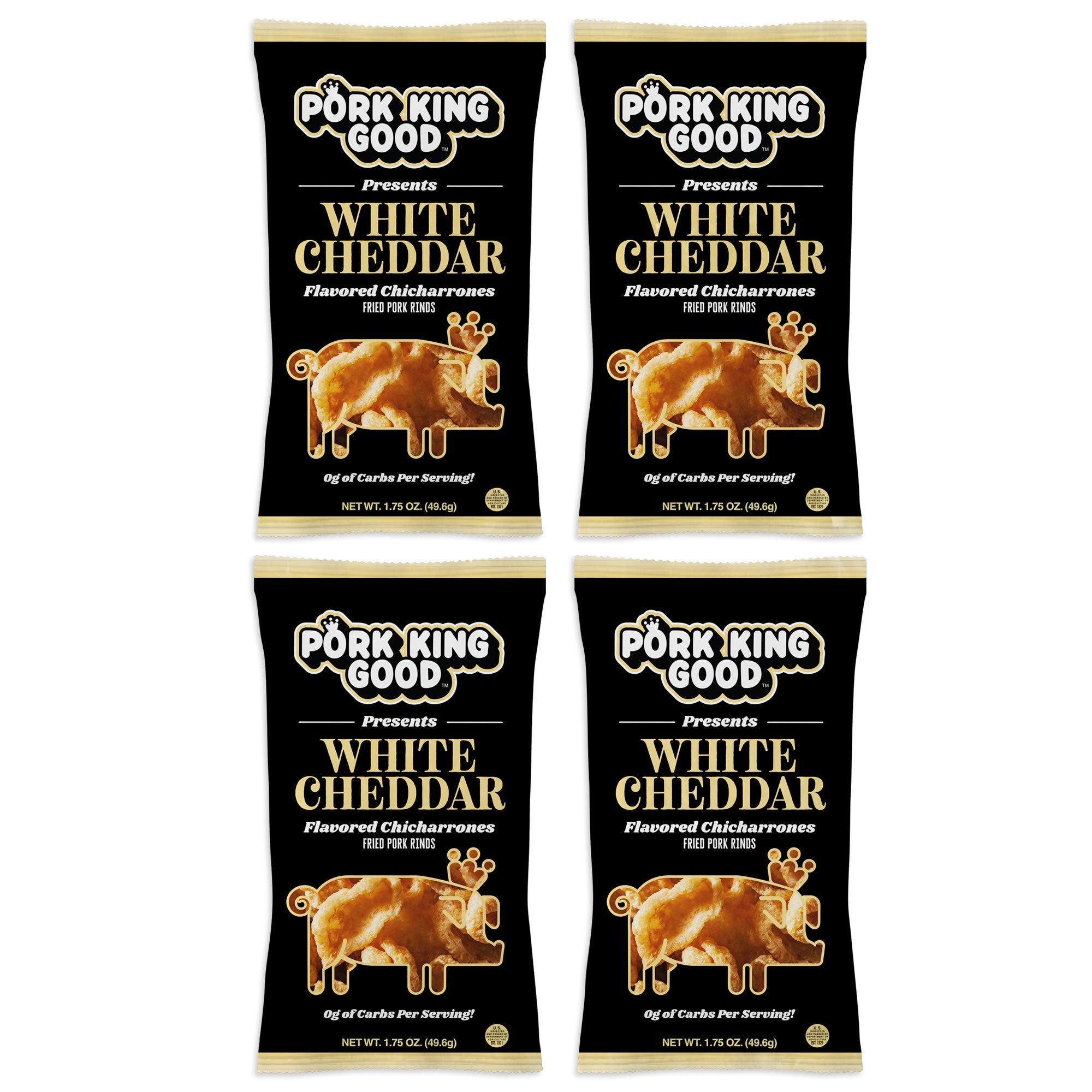 Pork King Good White Cheddar pork rinds bag pouring texture and aroma
