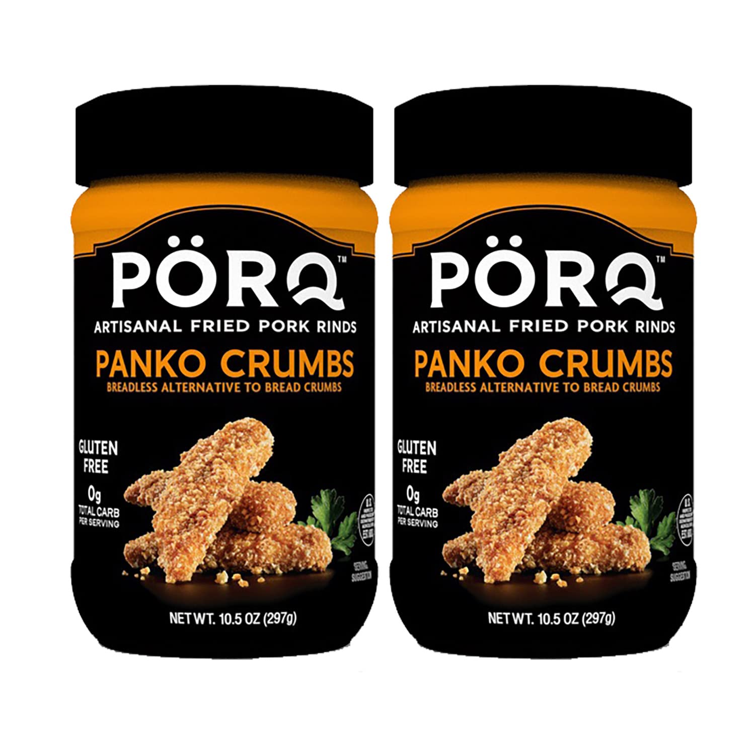 porq Panko Crumbs bottle close-up for gluten-free, keto-friendly coating.