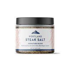 Portland Salt Co SPG bottle showing premium steak salt for versatile cooking.