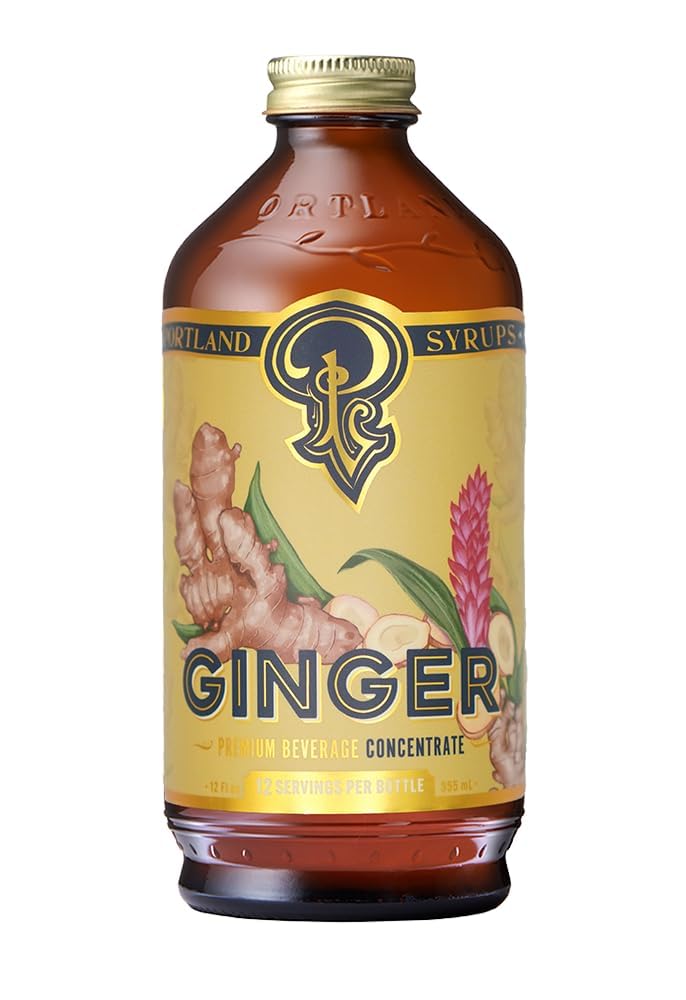 Portland Syrups Ginger Syrup bottle displaying authentic flavor, perfect for cocktails.