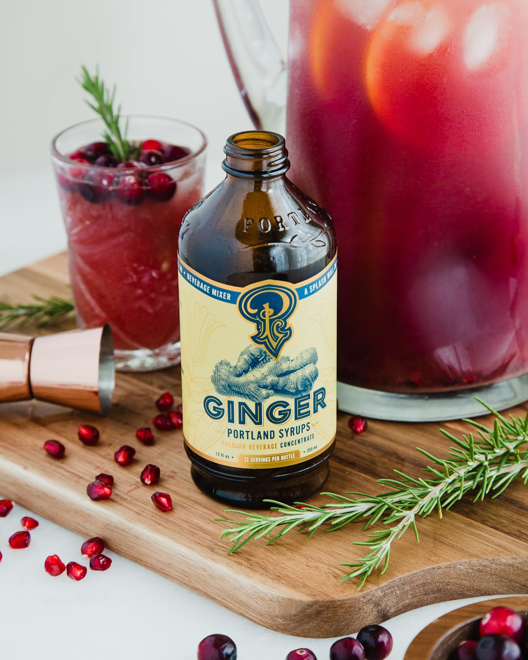 Portland Syrups Authentic Ginger Syrup packaging highlights natural ingredients.