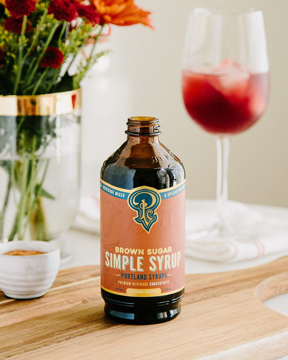 Portland Syrups Brown Sugar Simple Syrup bar glass with ice highlighting depth of sweetness