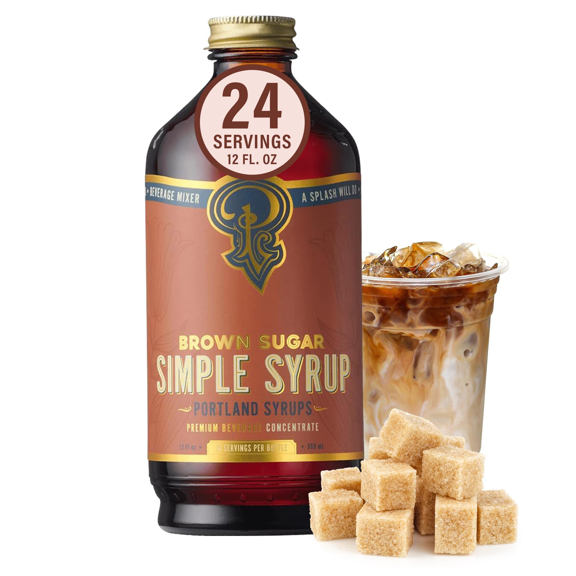 Portland Syrups brown sugar simple syrup bottle, rich sweetness for cocktails.