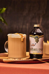 P Portland Syrups Caramel Syrup drizzle over a cocktail for caramel notes